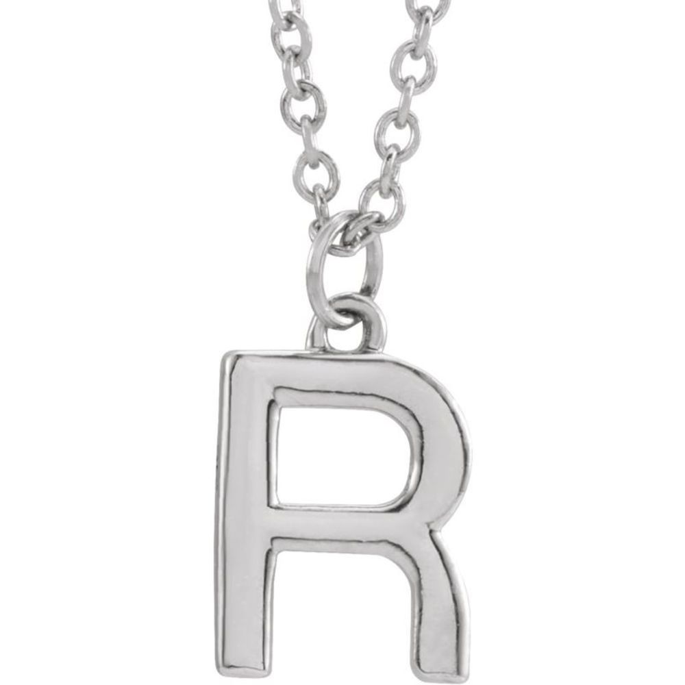 Platinum 9.5mm Small Block Initial R Necklace, 16 Inch